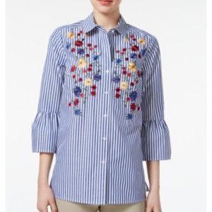 CHARTER CLUB COTTON STRIPED EMBROIDERED SHIRT